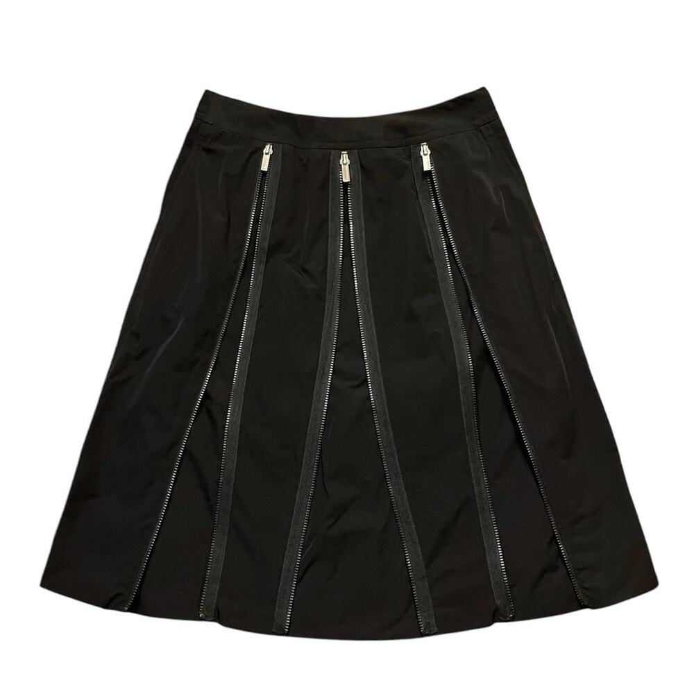 Vintage Y2K goth subversive nylon black a-line midi skirt with zipper detail